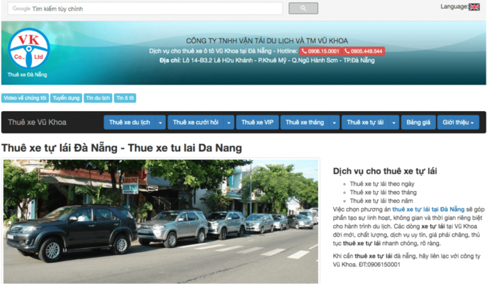 Vũ Khoa là công ty có trụ sở tại Đà Nẵng chuyên cung cấp dịch vụ cho thuê xe tự lái (Nguồn: Công ty Vũ Khoa)